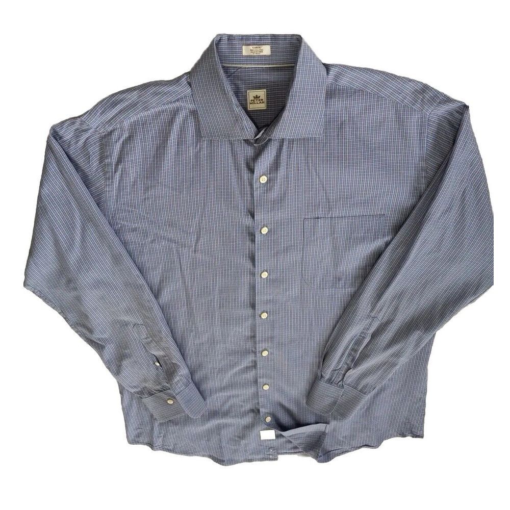 Peter Millar Men's Large Long-sleeved Button's Down Shirt Blue Brown Cotton‎
